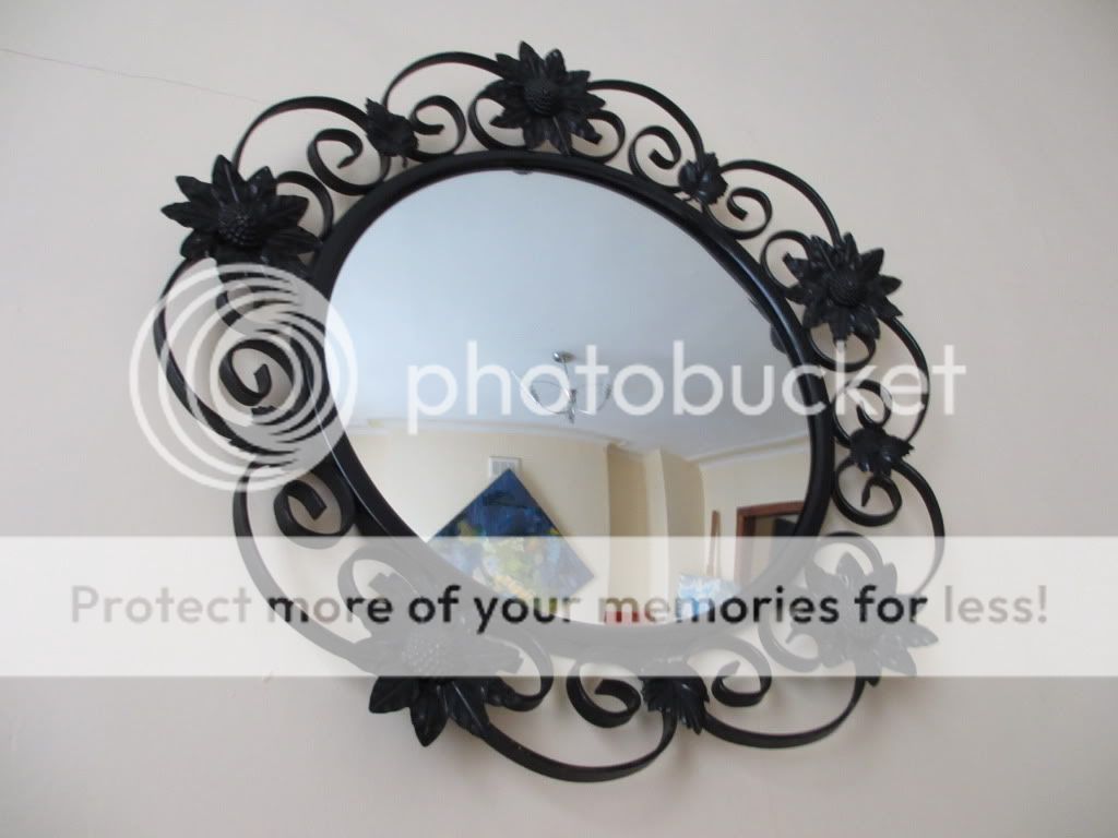 Retro Vintage Gothic Wrought Iron Metal Black Convex Wall Mirror